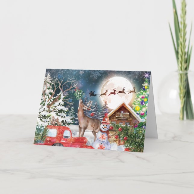 Helgdagarna Jul Red Lastbil Santa Rustic Winter Helgkort (Framsida)