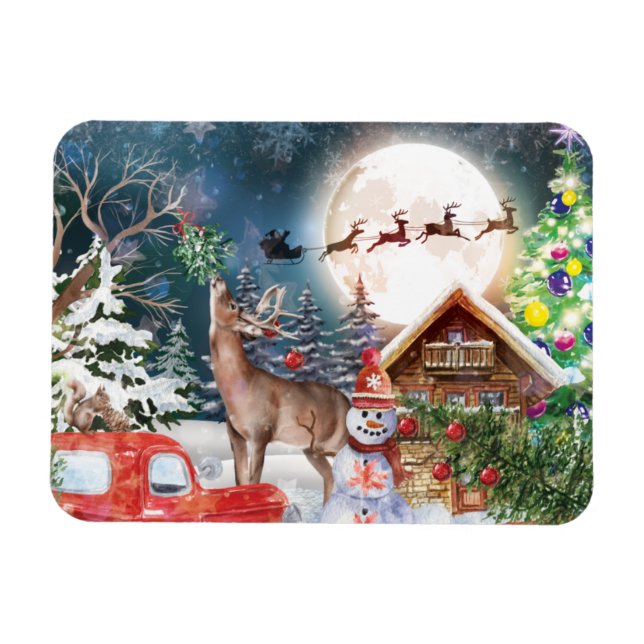 Helgdagarna Jul Red Lastbil Santa Rustic Winter Magnet (Horisontell)