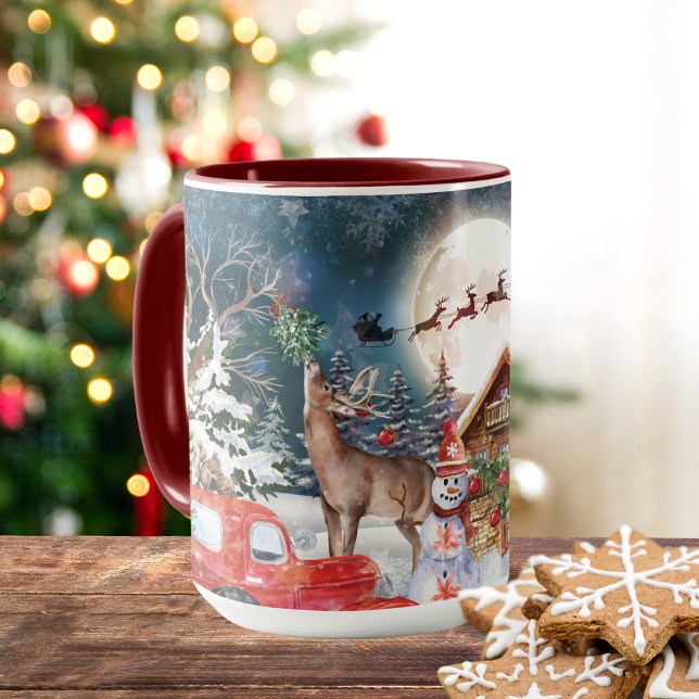 Helgdagarna Jul Red Lastbil Santa Rustic Winter Mugg (Skapare uppladdad)