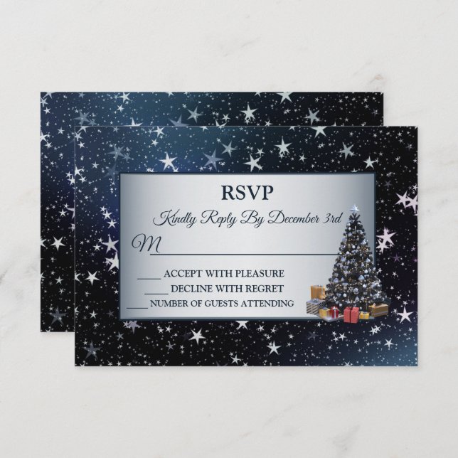 Helgdagarna Julgran Navy Blue Shiny Stars OSA Kort (Fram/baksida)