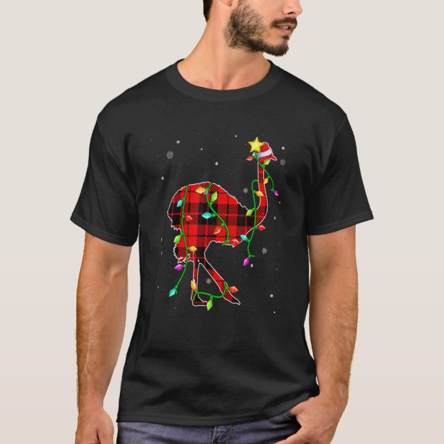 Helgdagarna Ostrich jul Santa Hat Julafton Ljus T Shirt (Framsida)