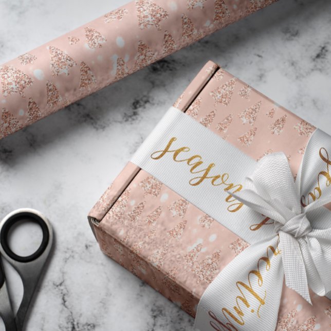 Helgdagarna rosa ros Guld Glitter Julgran Presentpapper (Pink Rose Gold Glitter Christmas Tree Holidays Wrapping Paper)