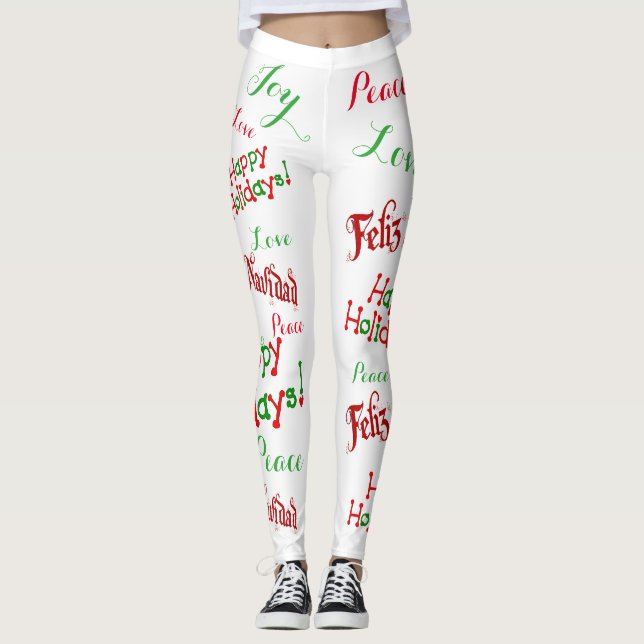 Helgdagars Feliz Navidad Print Womens Leggings (Framsida)