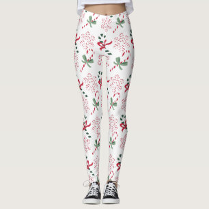 Helgdagcandy cane & snöflingor, på vit leggings