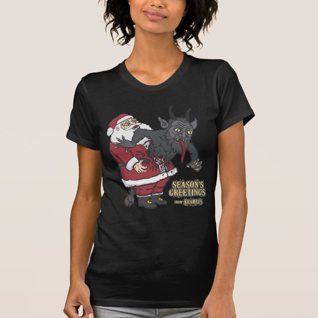 Helgdaghälsningar från Krampus (och Santa) Tee Shirt (Framsida)