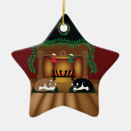 HelgdagHuskies som sovar vid spisprydnaden Julgransprydnad Keramik