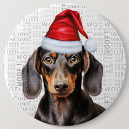 Helgdagsdachshund Jultomte Hund på Woof-bakgrund Knapp