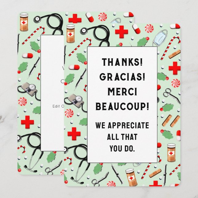 Helgdagskort för sjukvärdering tack kort (Fram/baksida)