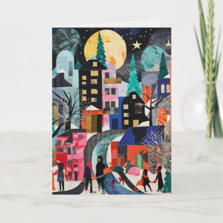 Helgdagskort med Abstrakt Village Scene Helgkort