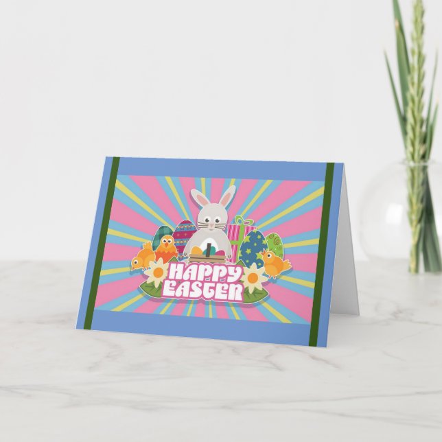 Helgdagskorten Glad påsk Helgdag Bunny Blommigt Helgkort (Framsida)