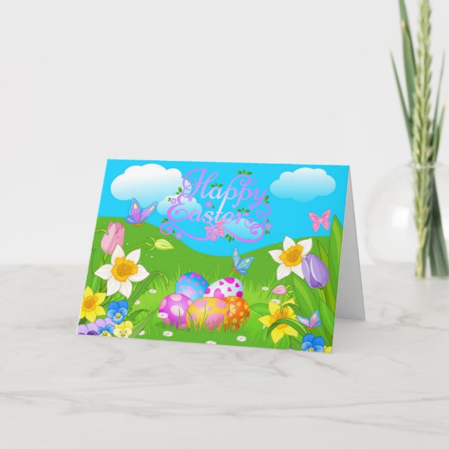 Helgdagskorten Glad påsk Helgdag Bunny Blommigt Helgkort (Framsida)