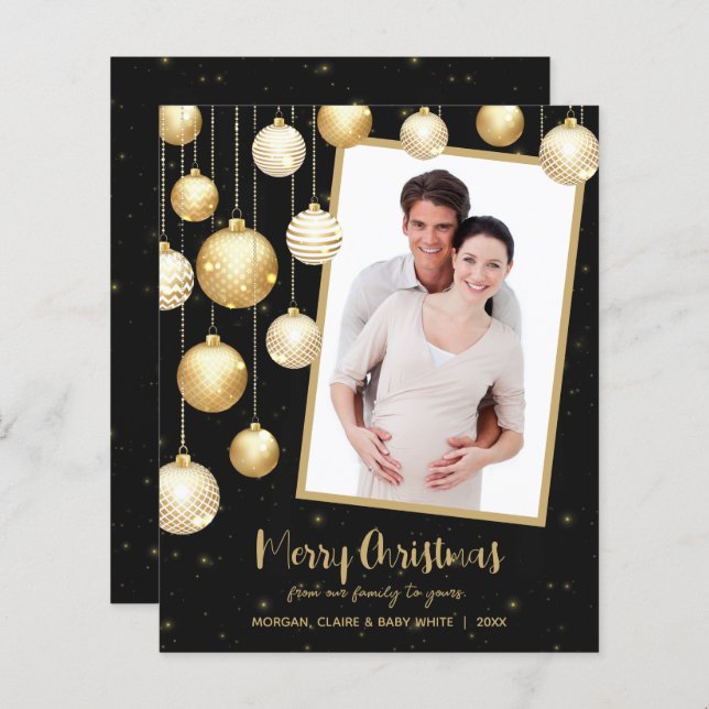 Helgdagskorten Guld julprydnadsföremål Foto (Fram/baksida)