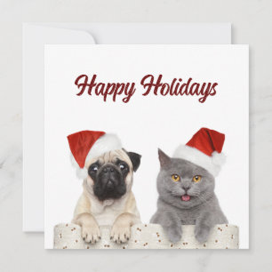 Helgdagskorten Katt och Hund Lycklig Julkort