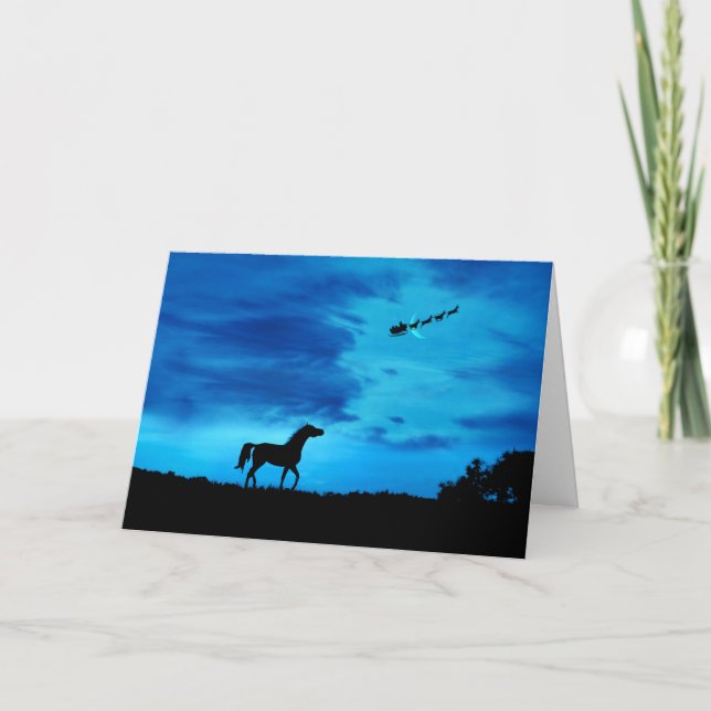 Helgdagskorten roligt Cute Horse och Santa jul Helgkort (Framsida)