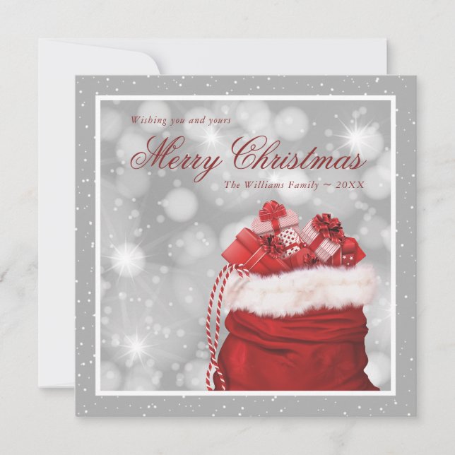 Helgdagskorten silver och Röda God jul Julkort (Framsida)