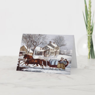Helgdagskorten vintage Currier & Ives Winter Sleig Helgkort