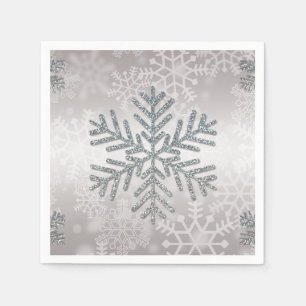 HelgdagSnowflake med silverglitter Pappersservett