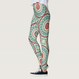 Helgmandala i rött, grönt och vintervitt leggings