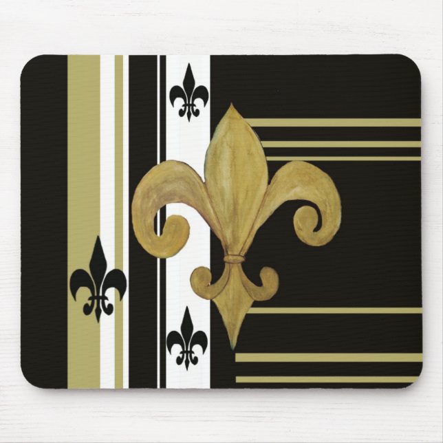 Helgon svart och guld Fleur de lis Musmatta (Framsidan)