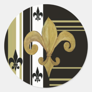 Helgon svart och guld Fleur de lis Runt Klistermärke