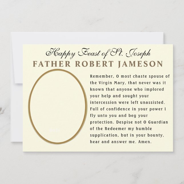 Helgonen Josef katolska Memorare-bönkort Kort (Framsida)