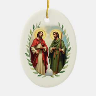 Helgonen Simon och Judas Guds frid och välsignelse Julgransprydnad Keramik