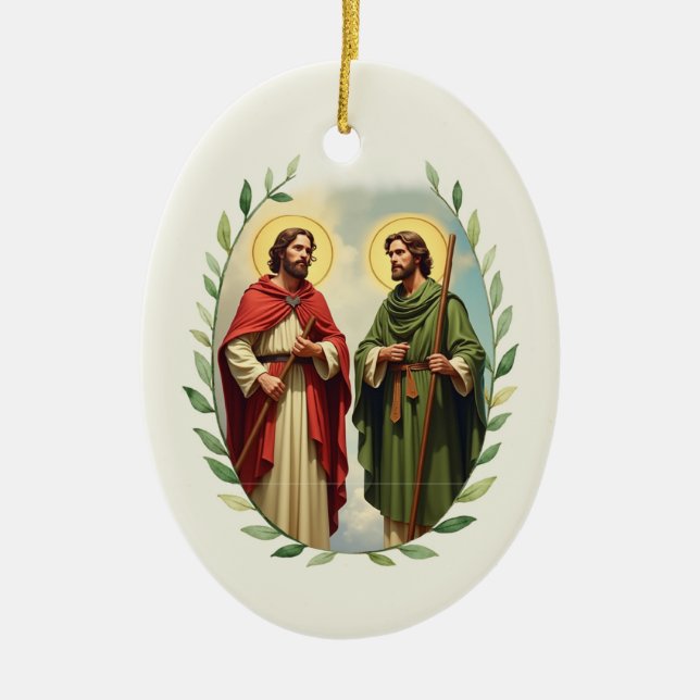 Helgonen Simon och Judas Guds frid och välsignelse Julgransprydnad Keramik (Framsidan)