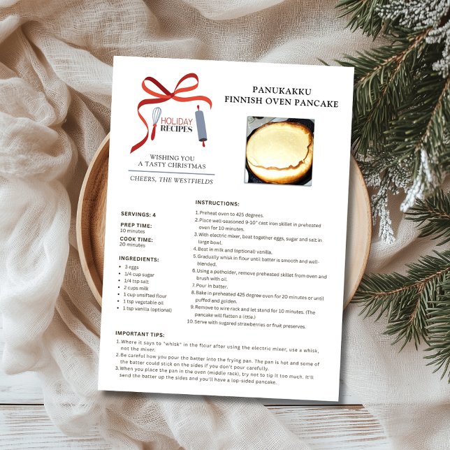 Helgrecept Finsk Ugnspannkaka Julkort (Holiday Recipes Panukakku Finnish Oven Pancake Christmas Card)