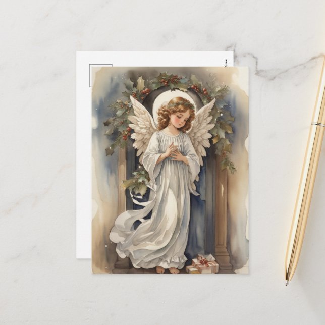 Helgsvattenfärg Änglar Helgdag Helg Vykort (Fram/Back In Situ)
