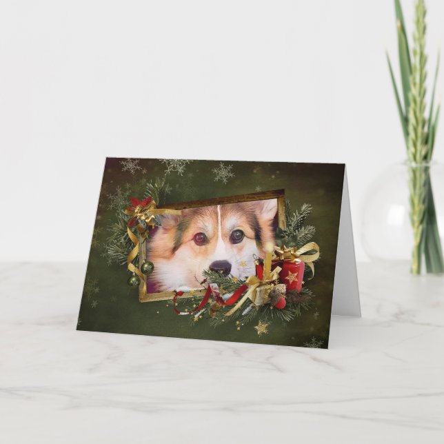 Helgtrekanträd Corgi tittar Helgkort (Framsida)