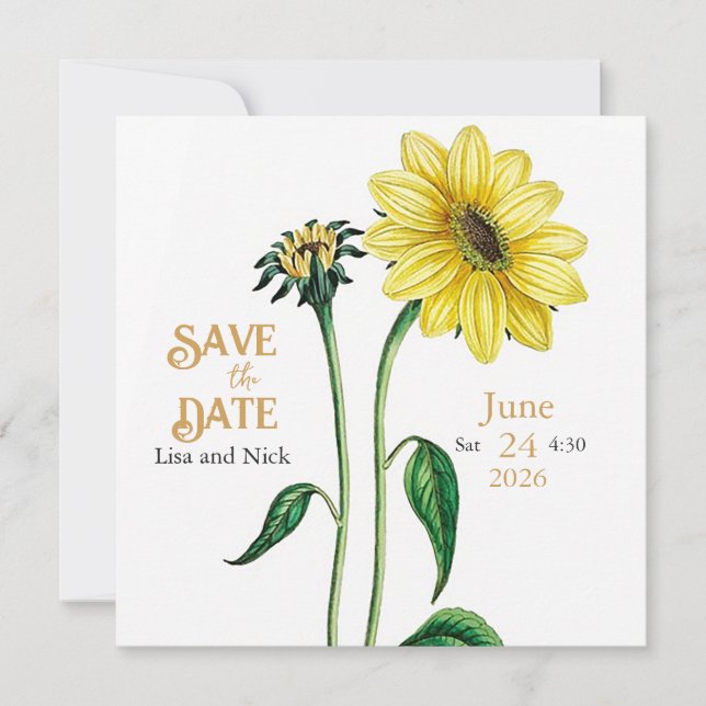 Helianthus Bröllopsinbjudan Save the Date Spara Datumet (Framsida)