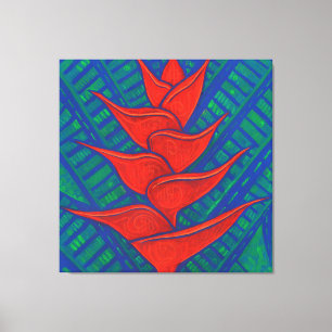 Heliconia Flower, Abstrakt Blommigt Art Painting R Canvastryck