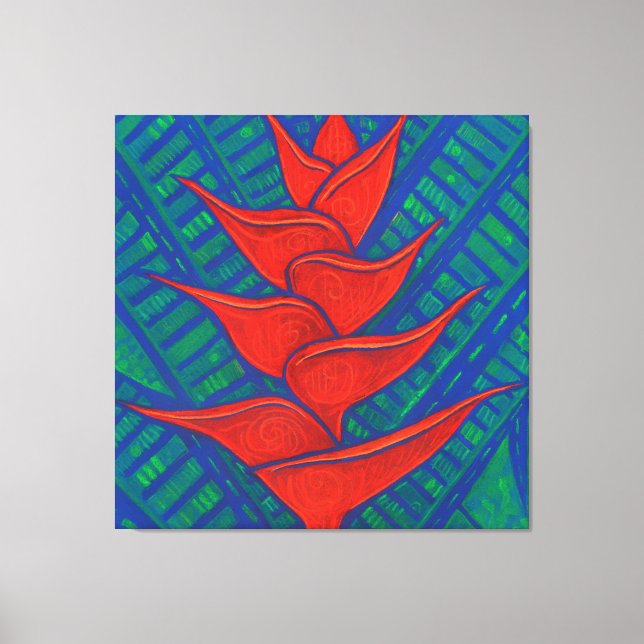 Heliconia Flower, Abstrakt Blommigt Art Painting R Canvastryck (Framsida)