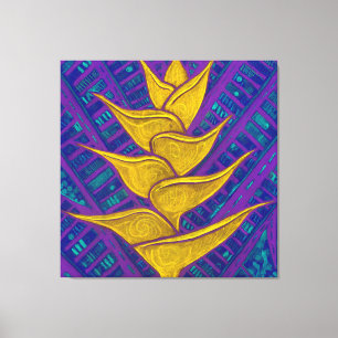 Heliconia Flower, Abstrakt Blommigt Painting Gult Canvastryck
