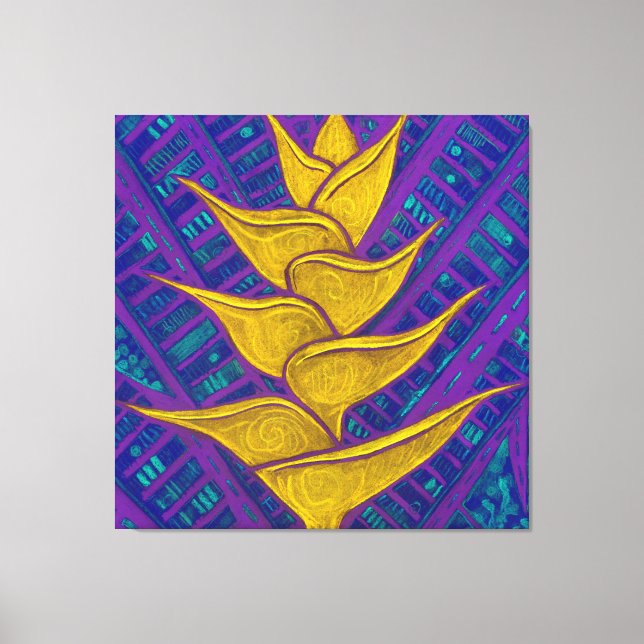 Heliconia Flower, Abstrakt Blommigt Painting Gult Canvastryck (Framsida)