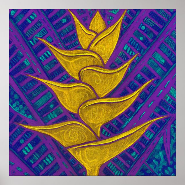 Heliconia Flowers Tropik Botaniskt fet Blommigt Ar Poster (Framsidan)