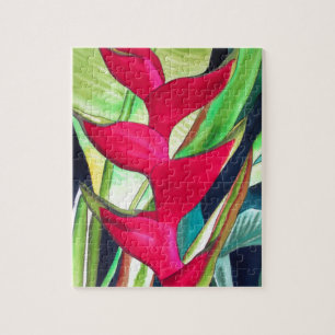 Heliconia Lobster Claw tropisk akvarell blomma Pussel