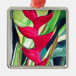 Heliconia Lobster Claw tropisk akvarellblomma Julgransprydnad Metall