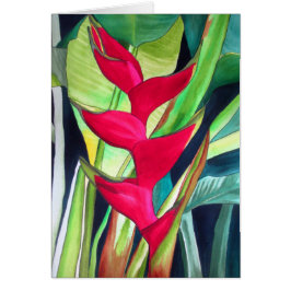 Heliconia Lobster Klo tropiska vattenfärgsblommor Hälsningskort