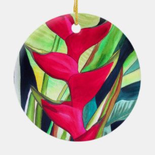 Heliconia Lobster Klo tropiska vattenfärgsblommor Julgransprydnad Keramik