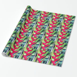 Heliconia Lobster Klo tropiska vattenfärgsblommor Presentpapper