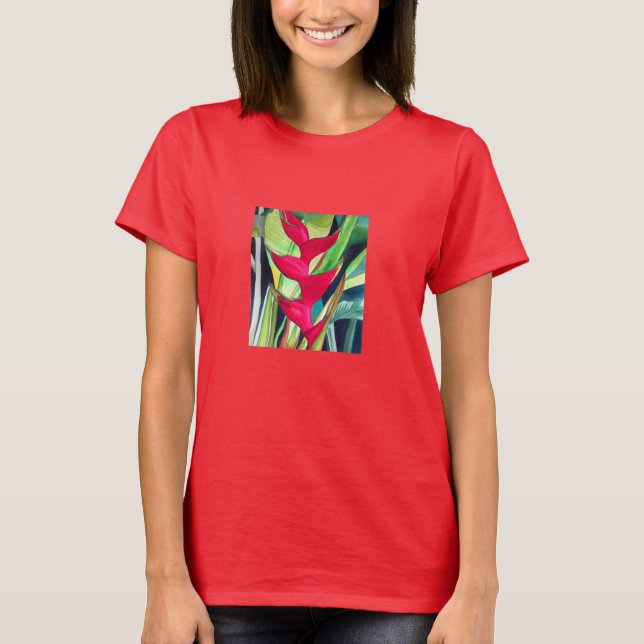 Heliconia Lobster Klo tropiska vattenfärgsblommor Tee (Framsida)