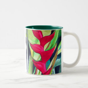 Heliconia Lobster Klo tropiska vattenfärgsblommor Två-Tonad Mugg