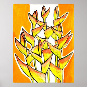 Heliconia Rostrata, Lobster Klo, tropiska blommor Poster