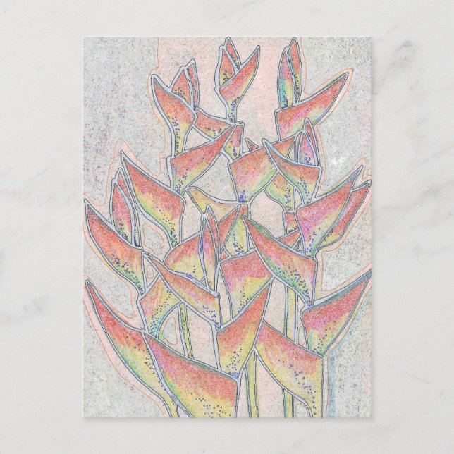 Heliconia Rostrata Tropical Flowers Blommigt Art Vykort (Framsida)