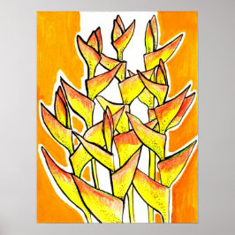 Heliconia Rostrata Tropical Flowers Blommigt Gult Poster