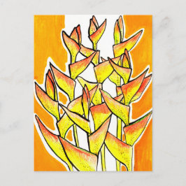 Heliconia Rostrata Tropical Flowers Blommigt Gult Vykort
