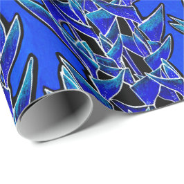Heliconia Tropical Botanical Blommönster Blue Presentpapper