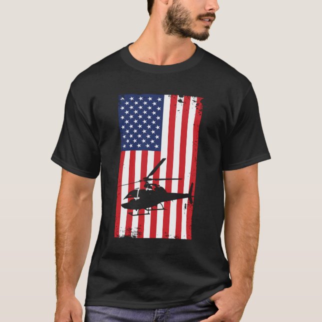 Helicopter American Flagga Pilot Aviation Flies He T Shirt (Framsida)