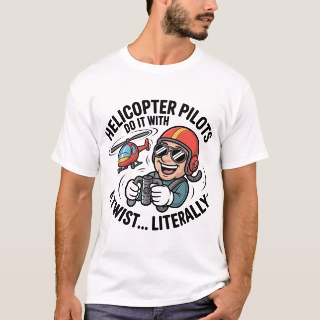 Helicopter Pilot Cartoon Mascot T Shirt (Framsida)